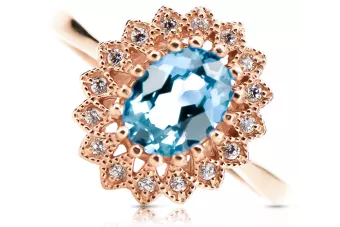 Pierścionek Akwamaryn Oryginalny wyrób Vintage 14k z różowego złota Styl Vintage crc012r